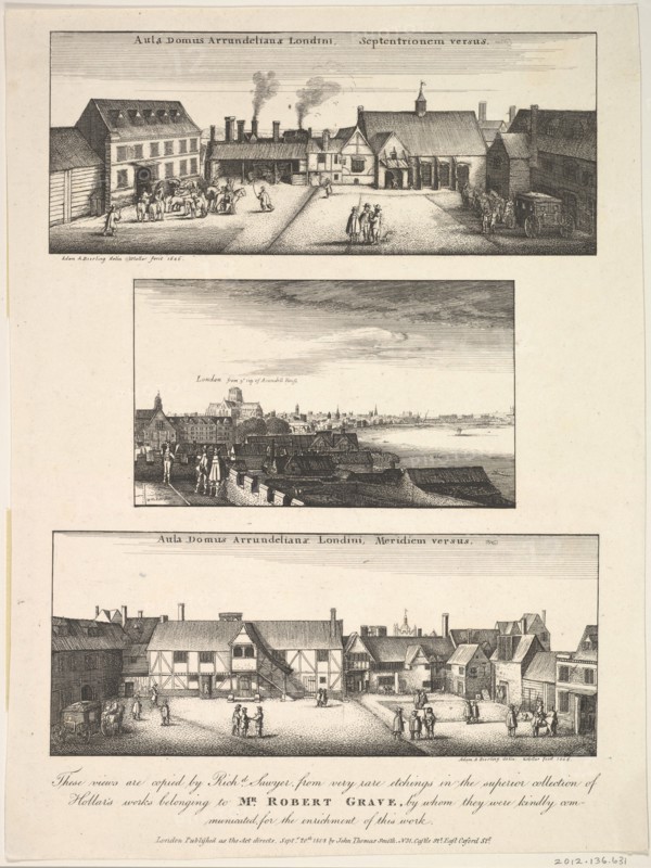 Two Views of Arundel House and London and the Thames as seen from the roof of Arundel Hous..., 1808. Creator: Richard Sayer.