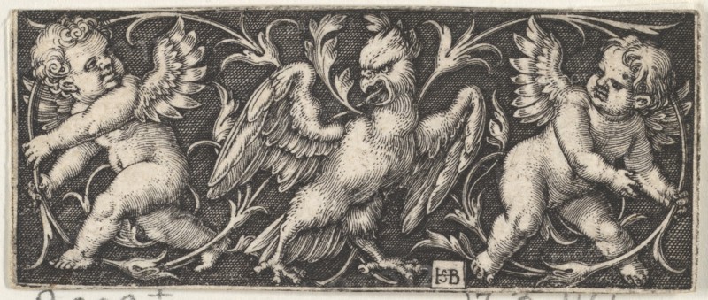 Horizontal Panel with an Eagle Flanked by Two Genii, 1544. Creator: Sebald Beham.
