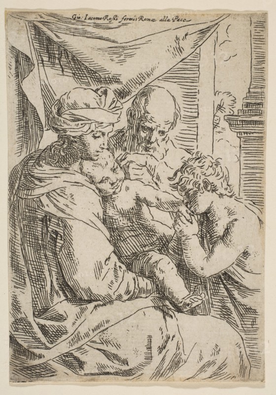 Holy Family with Saint John the Baptist kissing the infant Christ's hand, ca.1642. Creator: Simone Cantarini.