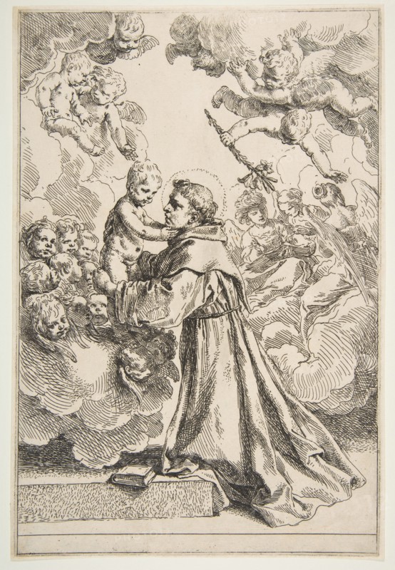 Saint Anthony of Padua adoring the Christ Child in Glory, ca. 1640. Creator: Simone Cantarini.