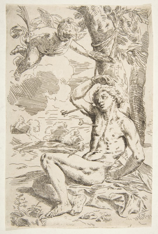 Saint Sebastian pierced with arrows and tied to a tree, copy after Cantarini, ca. 1639 or after. Creator: Unknown.