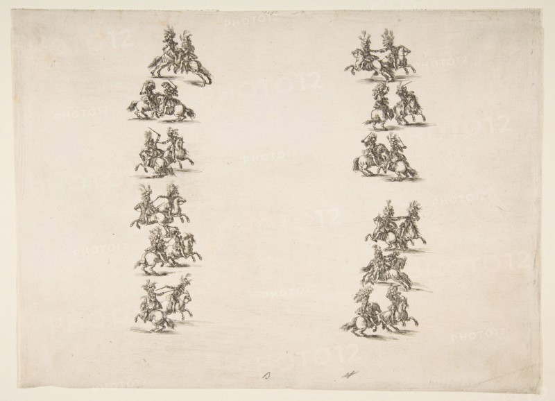 Twenty-four Cavaliers Fighting in Two Columns, 1652. Creator: Stefano della Bella.
