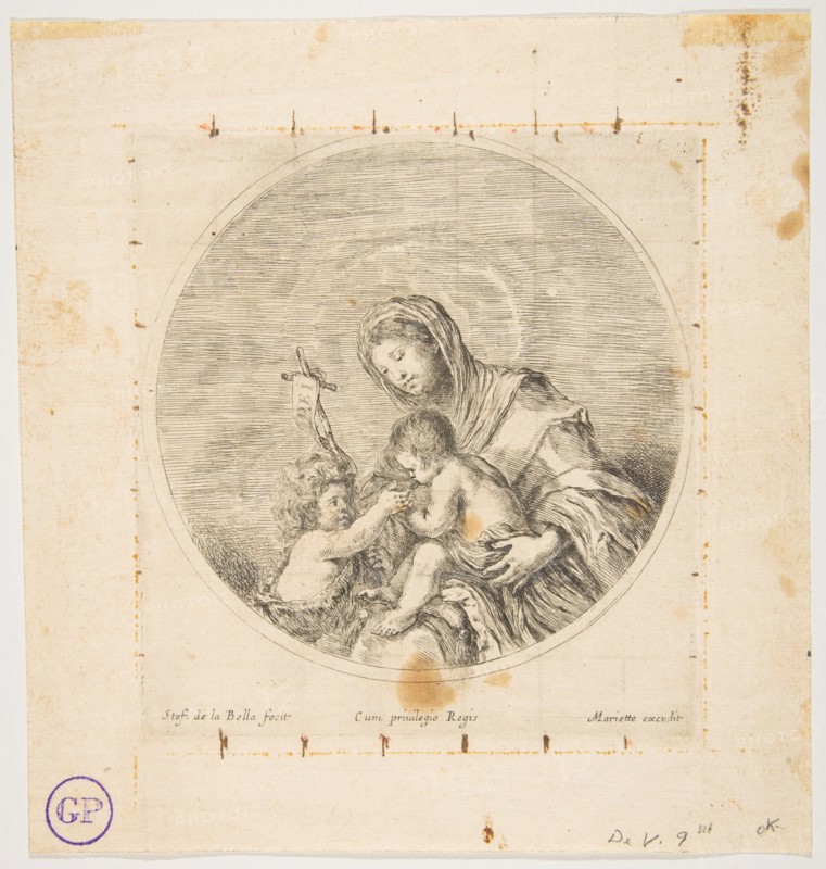 The Virgin and Child with Saint John, a round composition, ca. 1641. Creator: Stefano della Bella.
