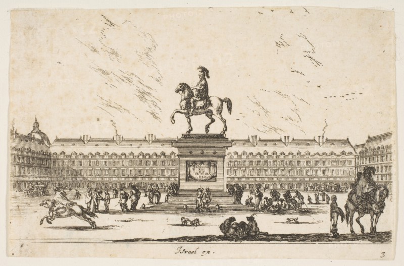 Plate 3: La Place Royale, equestrian statue of Louis XIII in profile facing the left in ce..., 1642. Creator: Stefano della Bella.