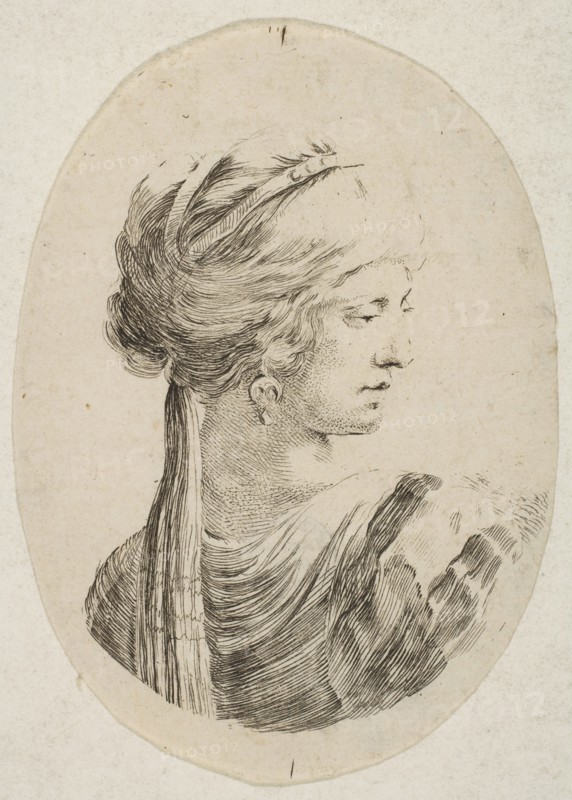 Sultana wearing a turban, in profile to the right, from 'Several heads in the Persian s..., 1649-50. Creator: Stefano della Bella.