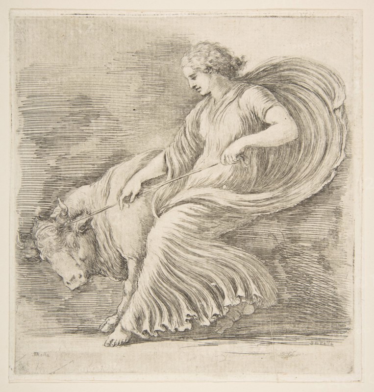 Young Woman Trying to Stop a Bull, ca. 1660. Creator: Stefano della Bella.