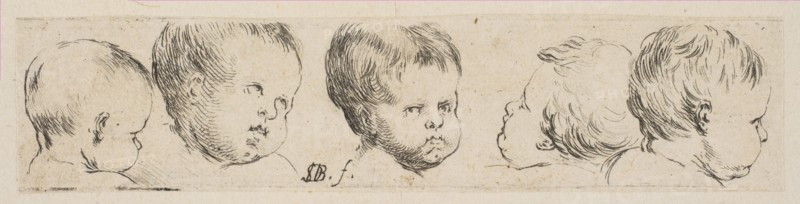 Plate 10: Five Heads of Children, from 'Collection of various doodles and etching proo..., ca. 1646. Creator: Stefano della Bella.