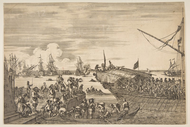Departure of a galley at the Port of Livorno, from from 'Views of the port of Livorno' ..., 1654-55. Creator: Stefano della Bella.