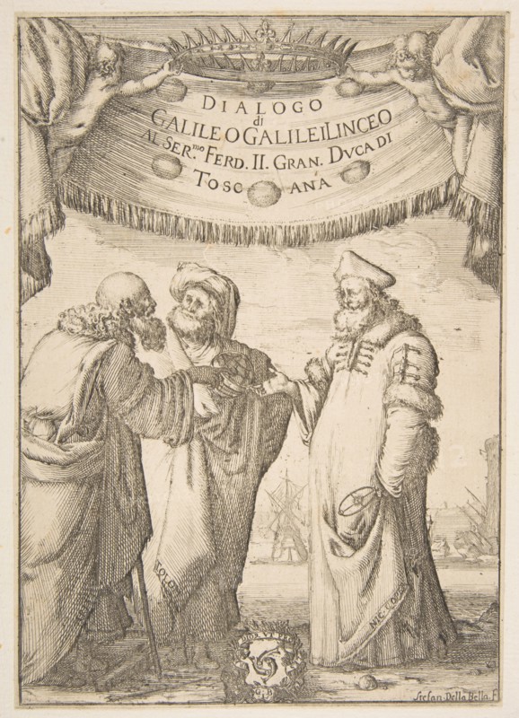 Frontispiece for Dialogo di Galileo Galilei, 1632. Creator: Stefano della Bella.