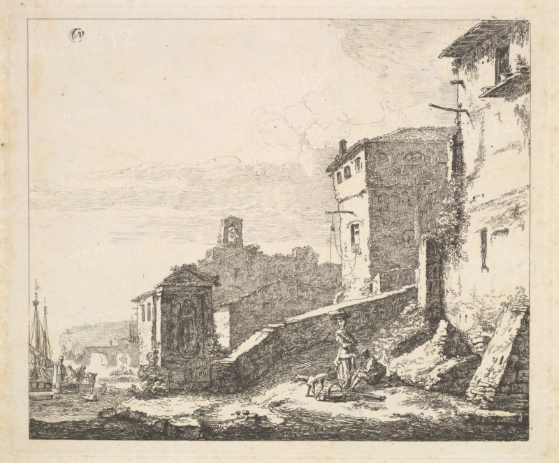 Village Scene with Woman Standing Beside a Seated Man