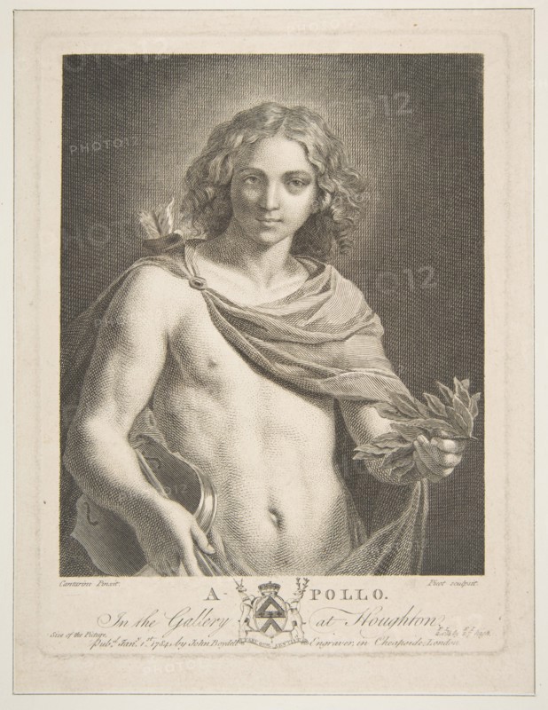 Apollo wearing a mantle and holding a laurel branch and violin, 1784. Creator: Victor Marie Picot.