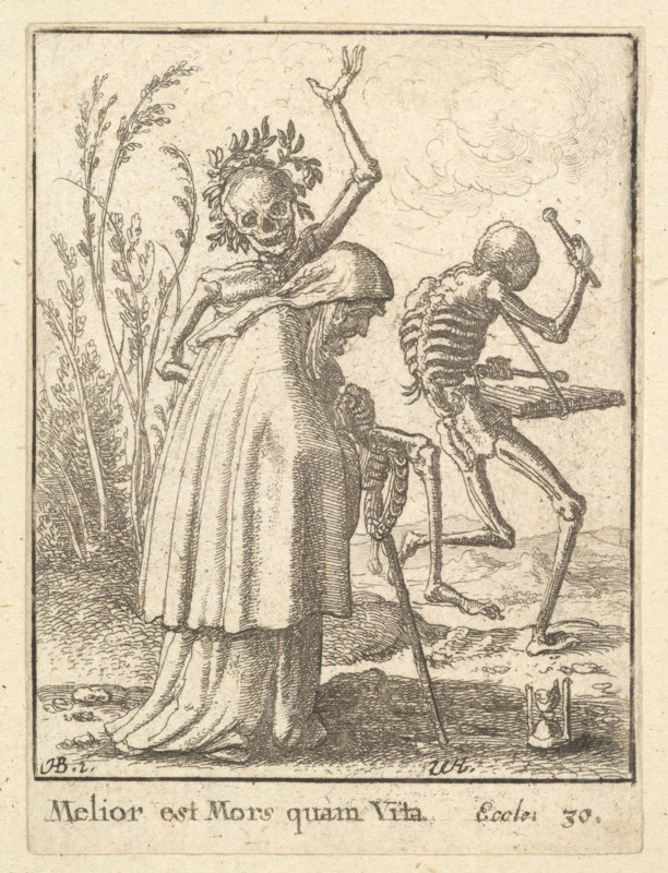 Old woman, from the Dance of Death, 1651. Creator: Wenceslaus Hollar.