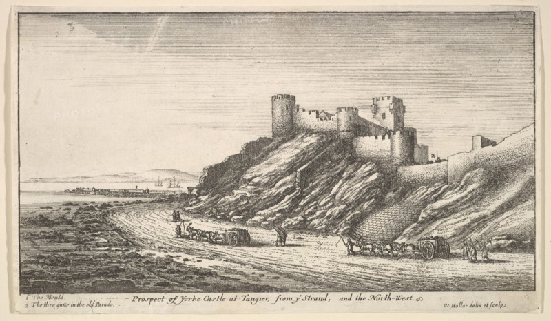 Prospect of Yorke Castle at Tangier, from ye Strand, and the North-West, 1669-73. Creator: Wenceslaus Hollar.