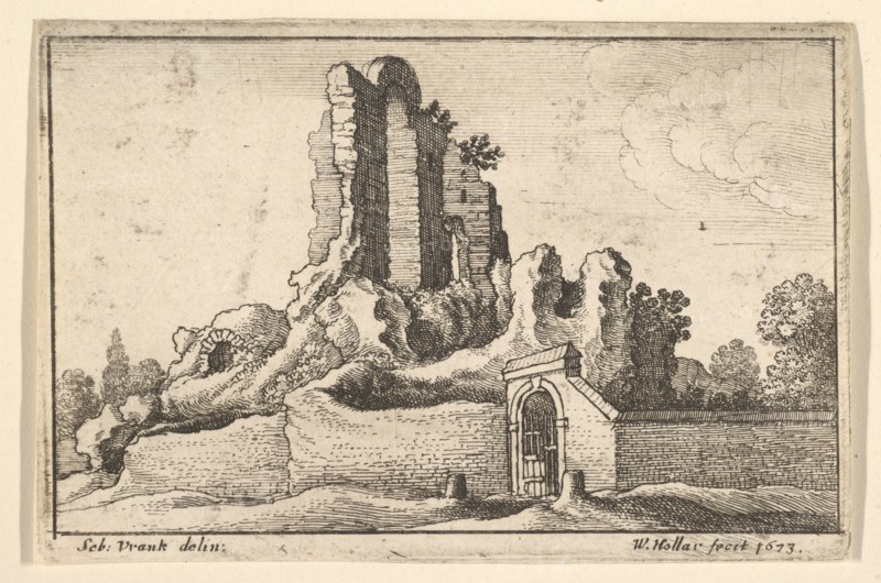Ruins and a barred gate on the Esquiline Hill in Rome, 1673. Creator: Wenceslaus Hollar.
