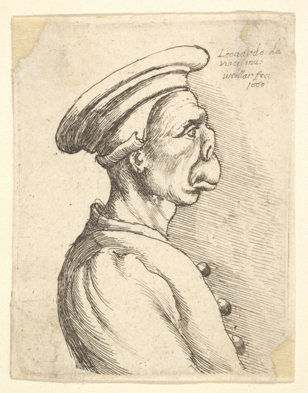 Bust of a man with a flat nose and protruding mouth, wearing flat cap and buttoned coat in..., 1660. Creator: Wenceslaus Hollar.