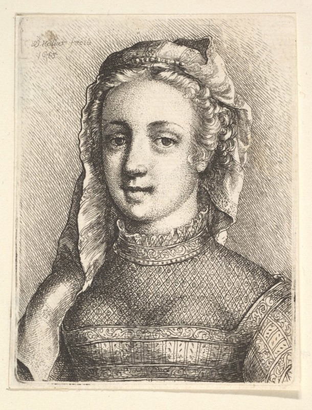 Head and shoulders of a woman with a veil and diaphanous neckware, 1645. Creator: Wenceslaus Hollar.