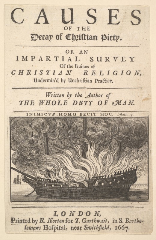 Title page: The Causes of the Decay of Christian Piety, 1667. Creator: Wenceslaus Hollar.