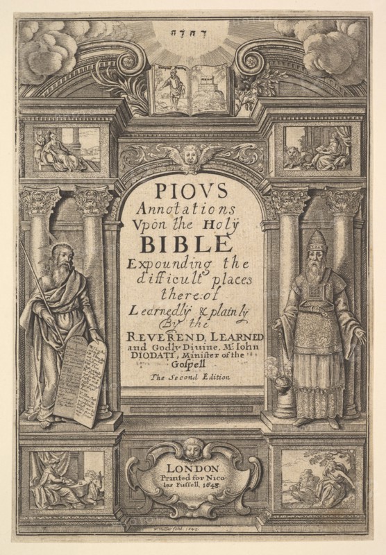 Diodati. Pious Annotations, 1648. Creator: Wenceslaus Hollar.