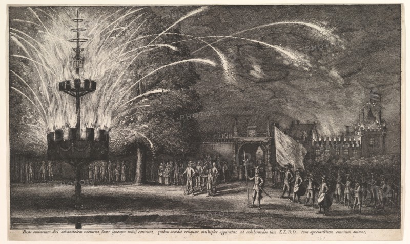 Fireworks at Hemissem, 1625-77. Creator: Wenceslaus Hollar.