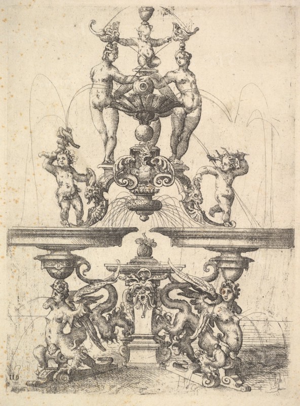 Design for a Fountain, Plate 119 from Dietterlin's Architectura, 1598. Creator: Wendel Dietterlin the Elder.
