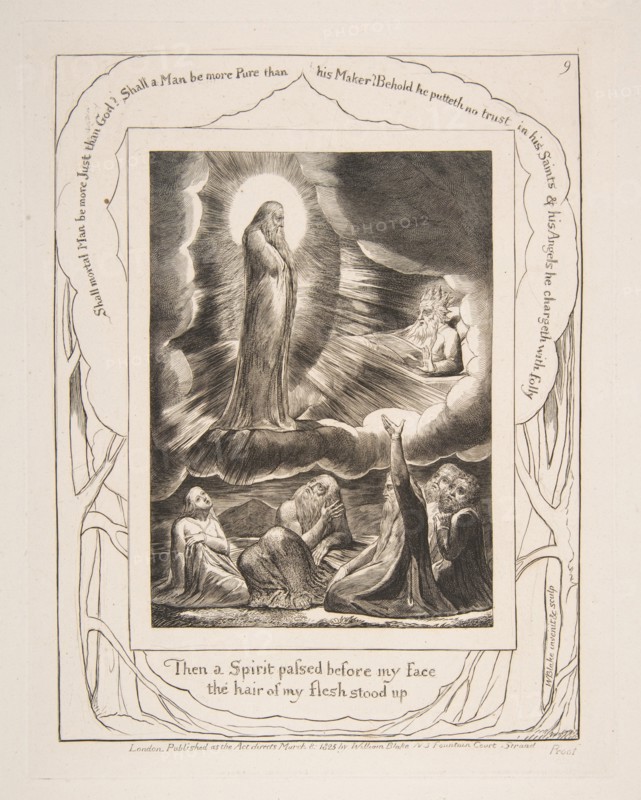 The Vision of Eliphaz, from Illustrations of the Book of Job, 1825-26. Creator: William Blake.