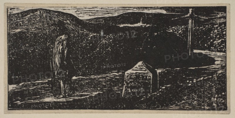 Colinet's Journey: Milestone Marked 'LXII Miles to London', from Thornton's Pastorals of V..., 1821. Creator: William Blake.