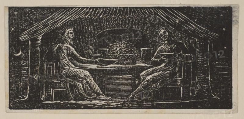 Thenot and Colinet Eat Their Evening Meal, from Thornton's Pastorals of Virgil, 1821. Creator: William Blake.