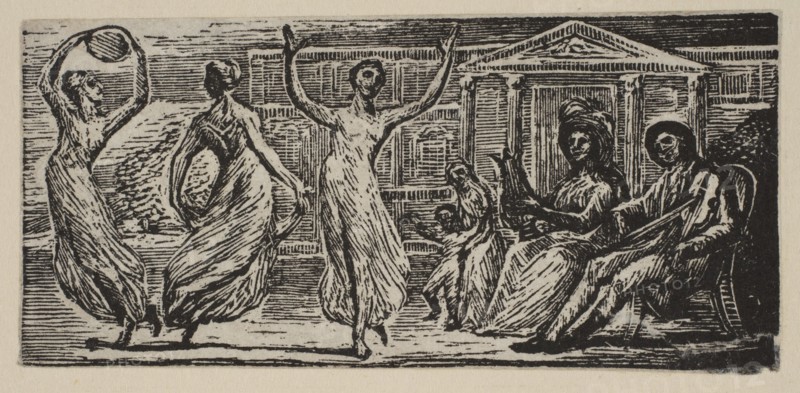 Menalcus Watching Women Dance, from Thornton's Pastorals of Virgil, 1821. Creator: William Blake.