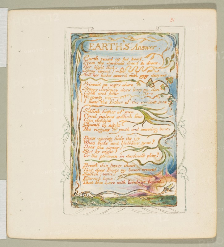 Songs of Innocence and of Experience: Earth's Answer, ca. 1825. Creator: William Blake.