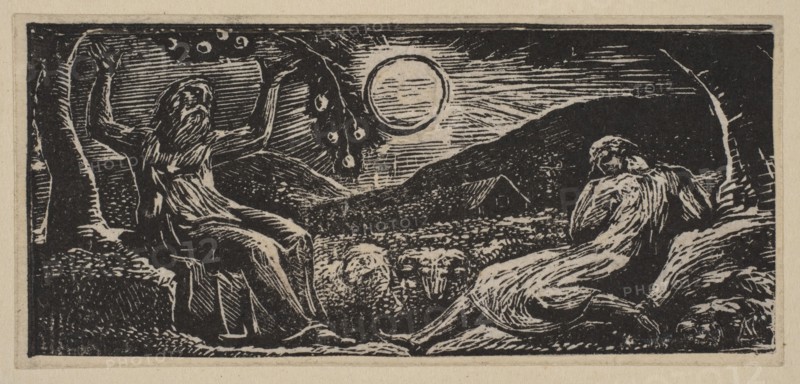 Thenot Under a Fruit Tree, from Thornton's Pastorals of Virgil, 1821. Creator: William Blake.
