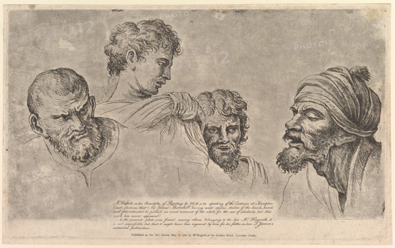 Four Heads From the Raphael Cartoons at Hampton Court, May 14, 1781. Creator: William Hogarth.