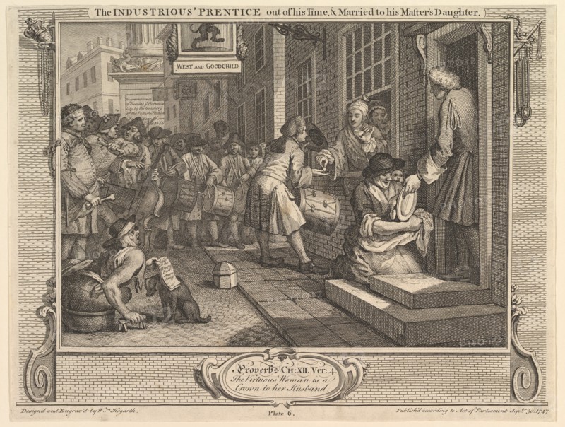 The Industrious 'Prentice Out of his Time and Married to his Master's Daught..., September 30, 1747. Creator: William Hogarth.