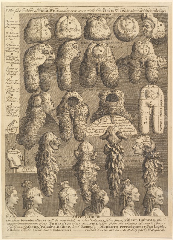 The Five Orders of Periwigs, 1761. Creator: William Hogarth.