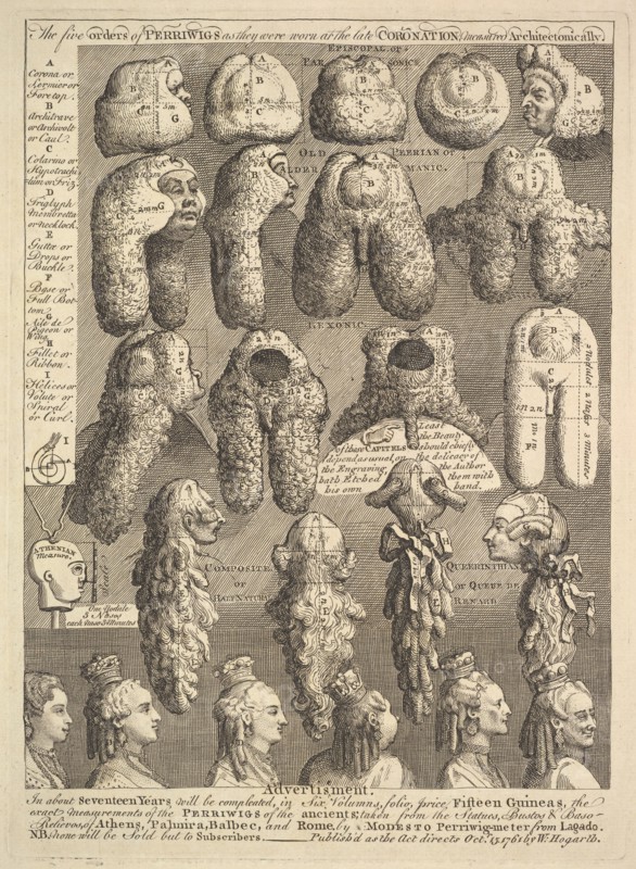 The Five Orders of Periwigs, 1761. Creator: William Hogarth.