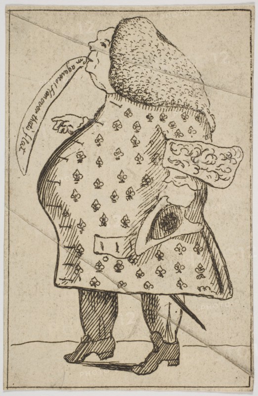 Caricature of a Man declaring: "I'm against Hanover that's flat", ca. 1757. Creator: Attributed to George Townshend, 4th Viscount and 1st Marquess Townshend
