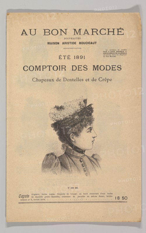 Au Bon Marché-Comptoir des Modes, Chapeaux de Dentelles et de Crêpe, Été 1891, 1891. Creator: Unknown.