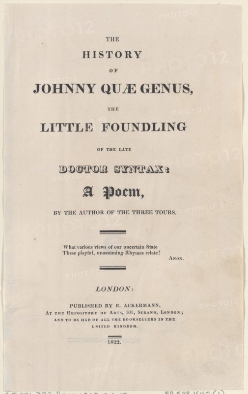 Title page, from "The History of Johnny Quae Genus, The Little Foundling of the Late Doctor Syntax", 1822.