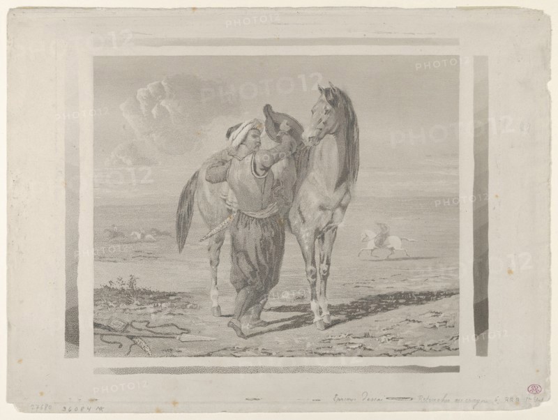 A Turk Saddling His Horse