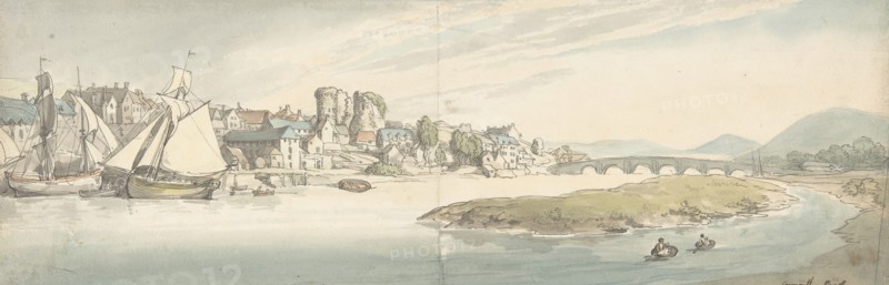 View of town on a river (Carwitham Castle)