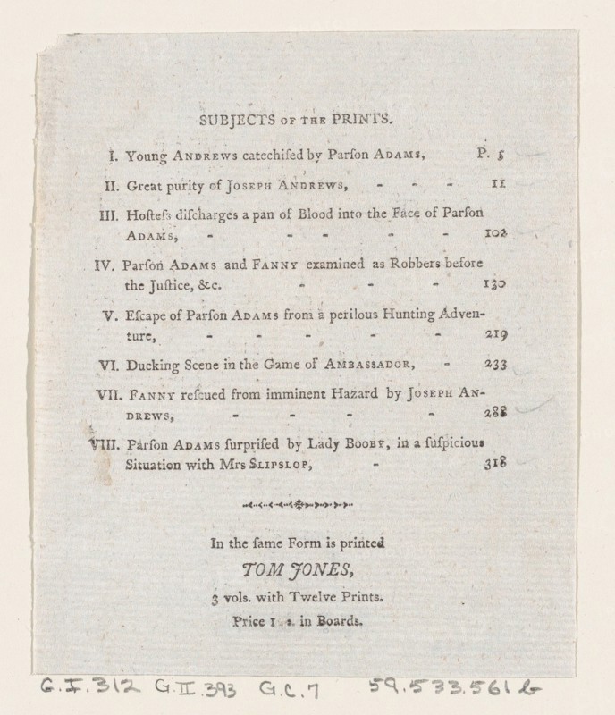 Table of Contents: "The Adventures of Joseph Andrews
