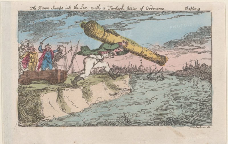 The Baron Jumps into the Sea with a Turkish piece of Ordnance