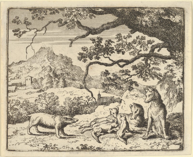 Renard Receives a New Citation from the Badger. From Hendrick van Alcmar's Renard The Fox