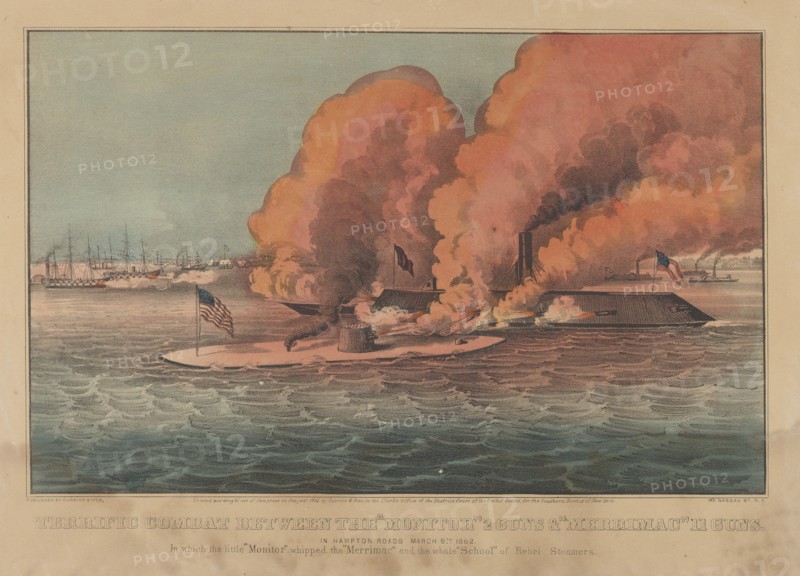 Terrific Combat Between the "Monitor" 2 Guns & "Merrimac" 11 Guns - In Hampton Roads March 9th
