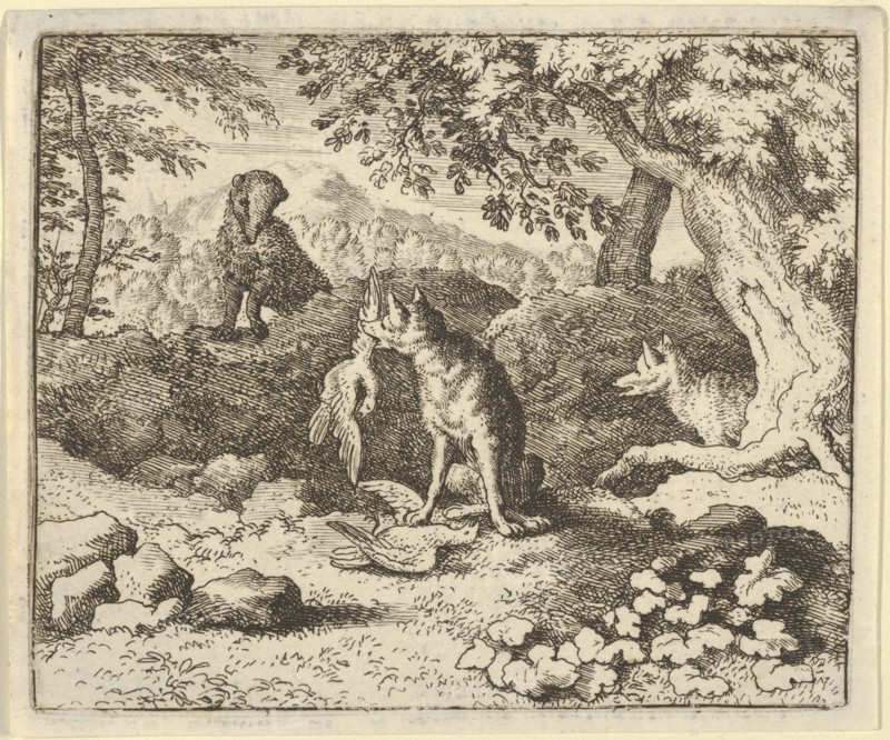The Badger Hurries to Warn Renard of the Lion's Intention. From Hendrick van Alcmar's Renard The Fox