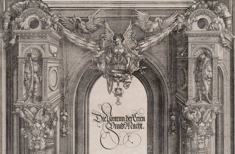 The Upper Section of the Entryway to the Central Portal with a Winged Figure Holding the Imperial Crown