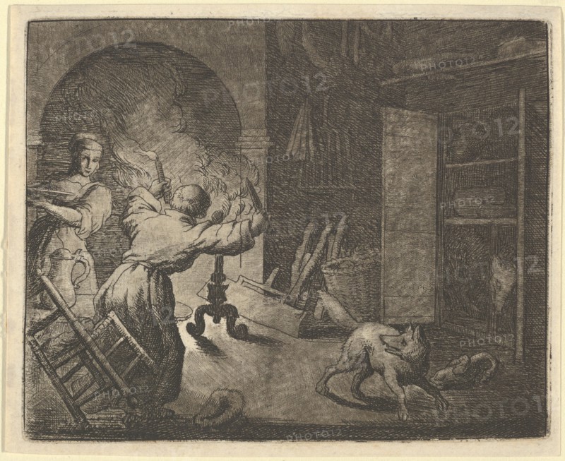 Renard Escapes with a Chicken that he Stole from a Clergyman's Table. From Hendrick van Alcmar's Renard The Fox