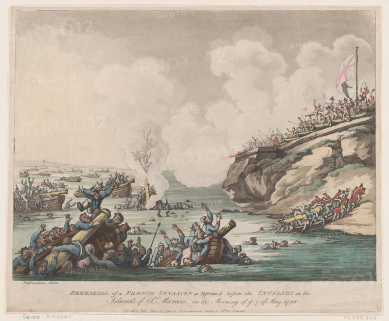 Rehearsal of a French Invasion as Performed before the Invalids at the Islands of St Marcou on the Morning of the 7th of May 1798