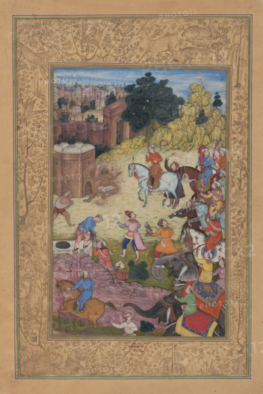 A Bathhouse Keeper is Consumed by Passion for his Beloved, Folio from a Khamsa (Quintet) of Amir Khusrau Dihlavi, 1597-98.