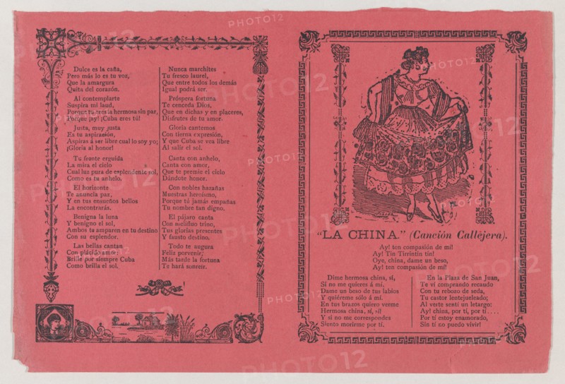 A broadsheet with a popular song 'La China' on the recto, on the verso the dance of 'Cuba Libre', ca. 1900-1910.