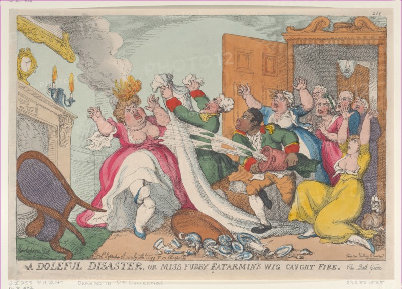 A Doleful Disaster, or Miss Fubby Fatarmin's Wig Caught Fire, September 20, 1813.